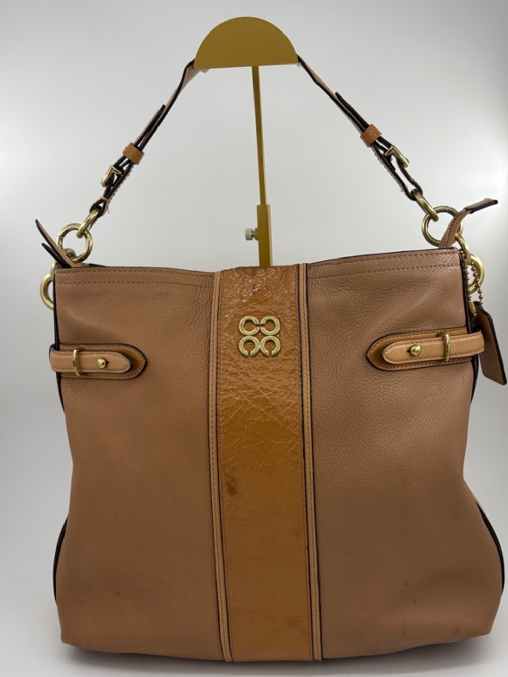 Coach Tan Leather Shoulder Bag with Gold Hardware